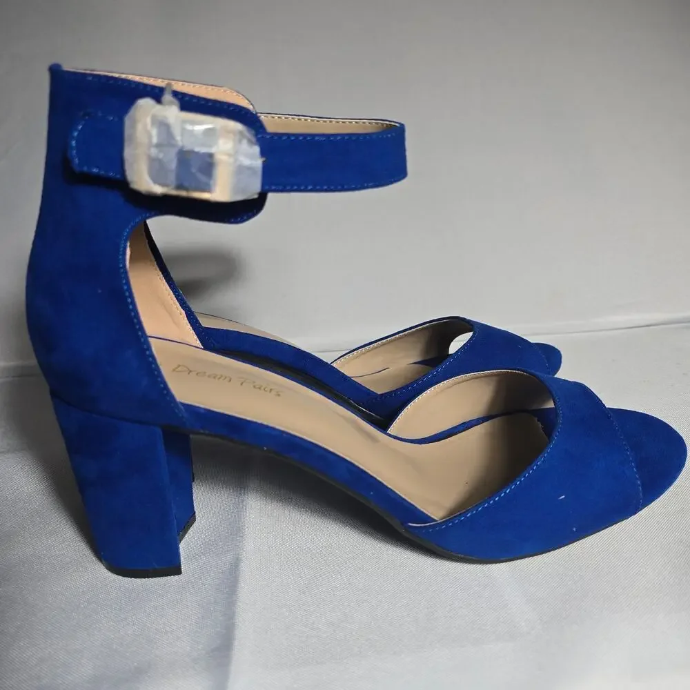 Dream Pairs Chunky Low Heel Ankle Strap Royal Blue Dress Heels Size 11 - Picture 4 of 7